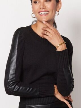 Evereve Kinsley Faux Leather Crewneck Sweater